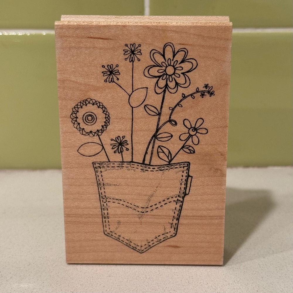 Vintage Great Impressions Pocket Full Of Posies Rubber Stamp H2291